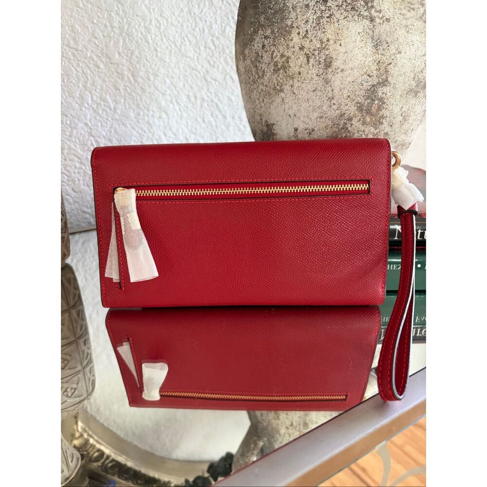 Coach Corner Zip Travel Envelope Wallet Red Crossgrain Leather Wristlet NWT - Picture 2 of 9
